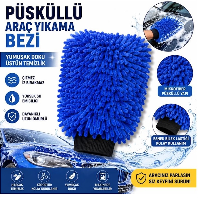 Oto Yıkama Eldiveni Püsküllü Model Mikrofiber Temizleme Oto Bakım Ve Yıkama Eldiveni 1 Adet