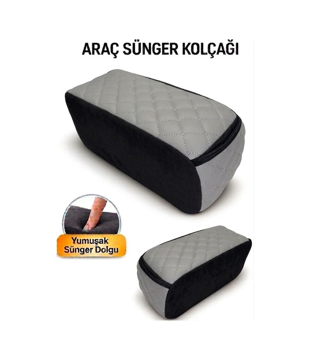 Lüks Oto Kolçak Kol Dayama Koltuk Arası Organizer Cepli Vidasız Montaj Gri Deri Ve Dikiş