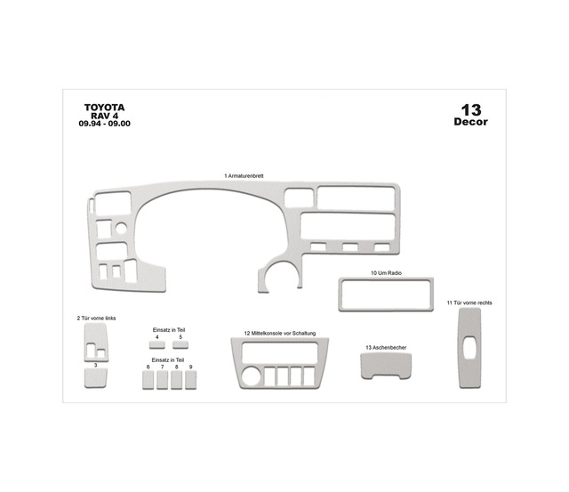 Toyota Rav 4 Torpido Kaplama 1994-2000 13 Parça Alüminyum