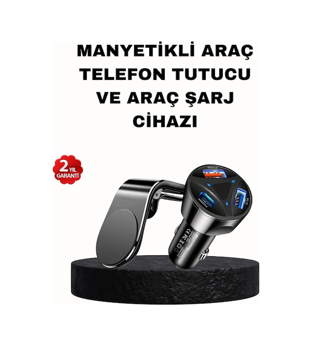 Tek Manyetik Araç Telefon Tutucu Ve Hızlı Şarj Adaptörü 2 Li Set Najmaddin