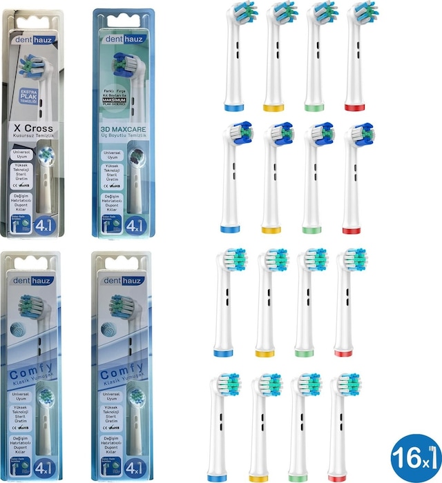 16 Adet Comfy + X Cross + 3d Maxcare Oral-b Uyumlu Yedek Diş Fırçası Başlıkları