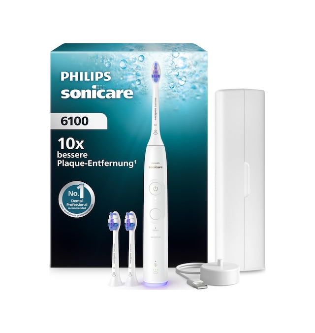 Philips Sonicare 6100 Elektrikli Diş Fırçası, 2 Fırçalama Moduna Sahip Sonik Diş Fırçası, 3 Yoğunluk Seviyesi, Basınç Kontrolü, Easystart, Smartimer, Seyahat Çantası, Beyaz, Model Hx7400/02 Yeni Teknoloji