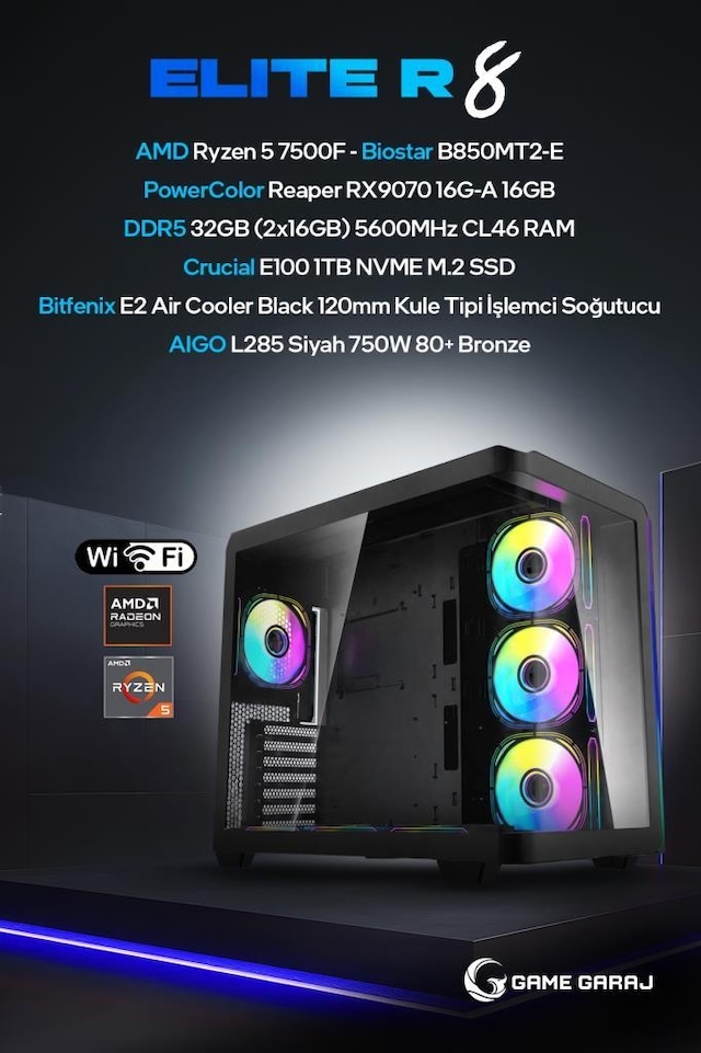Game Garaj ELITE-R8 Ryzen 5 7500F RX 9070 32GB RAM 1TB SSD