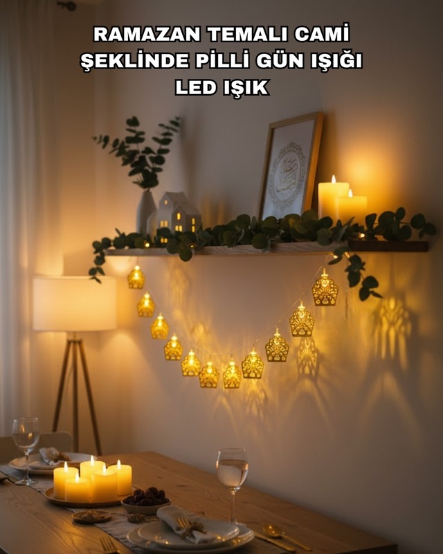 Ramazan Bayram Süslemesi İçin Led Işık Cami Figürlü Dekoratif Tas