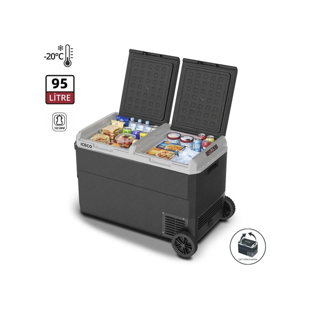 Iceco Mcd95d 12/24volt 95 Litre Kompresörlü Çift Bölmeli Tekerlekli Outdoor Oto Buzdolabı/dondurucu