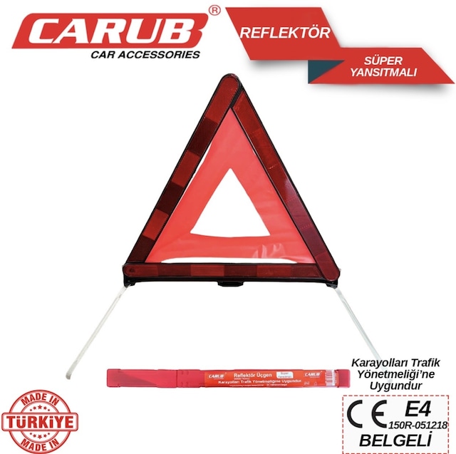 Carub Üçgen Reflektör Metal Ayaklı Katlanabilir Kutulu Uyarı İkaz Reflektörü