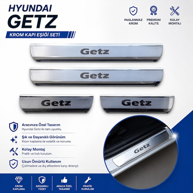 Hyundai Getz Krom Kapı Eşiği Takımı 2002 Üzeri Paslanmaz Çelik Hydngtzeşk000001