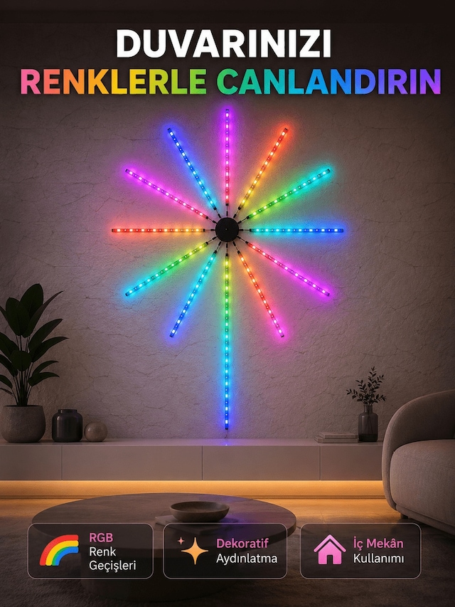 Rgb Led Duvar Aydınlatması Telefon Kontrollü Dekoratif Ortam Işığ
