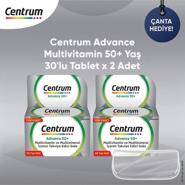 Centrum Advance 50+ Yaş Multivitamin Takviye Edici Gıda 2 x 30 Tablet + Çanta