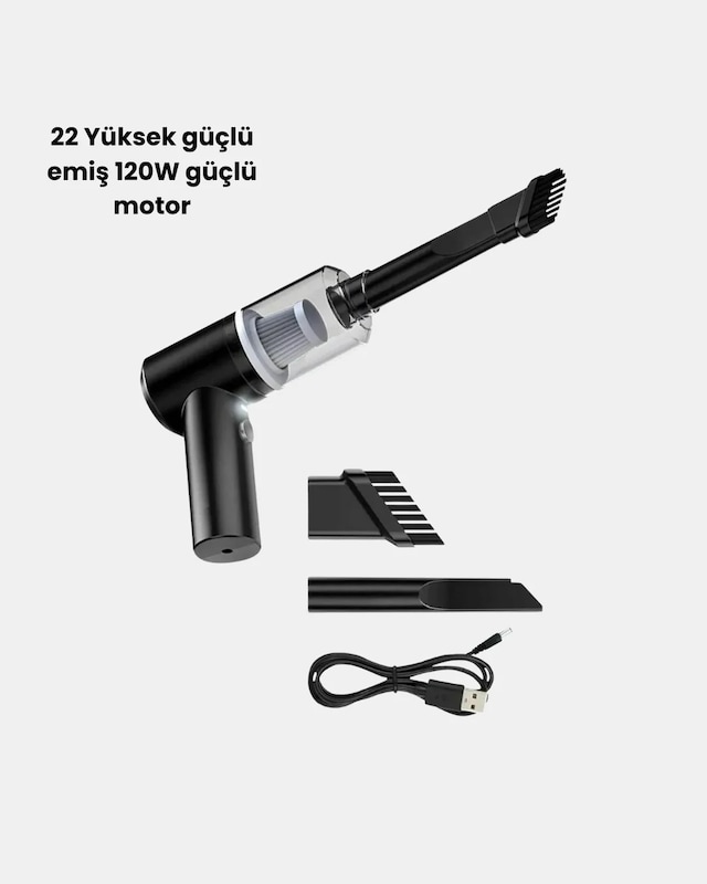 Güçlü Emişli Kablosuz El Süpürgesi Usb Şarjlı Araç İçi Temizlik