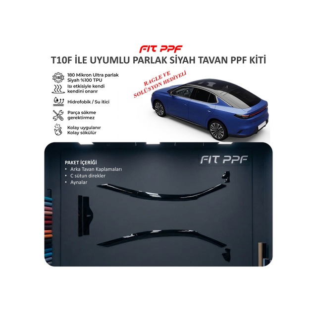 T1of İle Uyumlu Hazır Kesim Parlak Siyah Tavan Ppf Kit, 210 Mikro