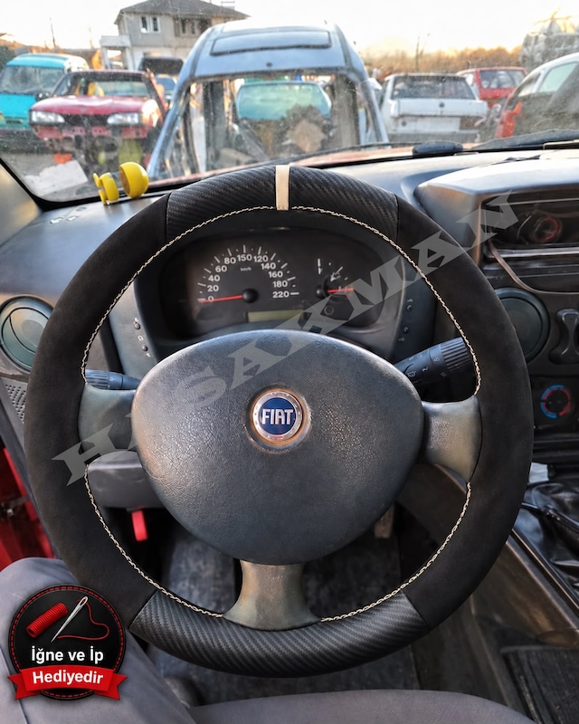 Fiat Strada Dikme Direksiyon Kılıfı Alcantara Süet Mat Karbon Bej Yüzük Ve Dikiş 2002-2012