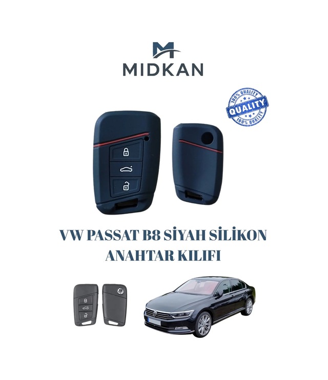 Volkswagen Passat B8 Skoda Superb Silikon Anahtar Kılıfı Siyahkırmızı02