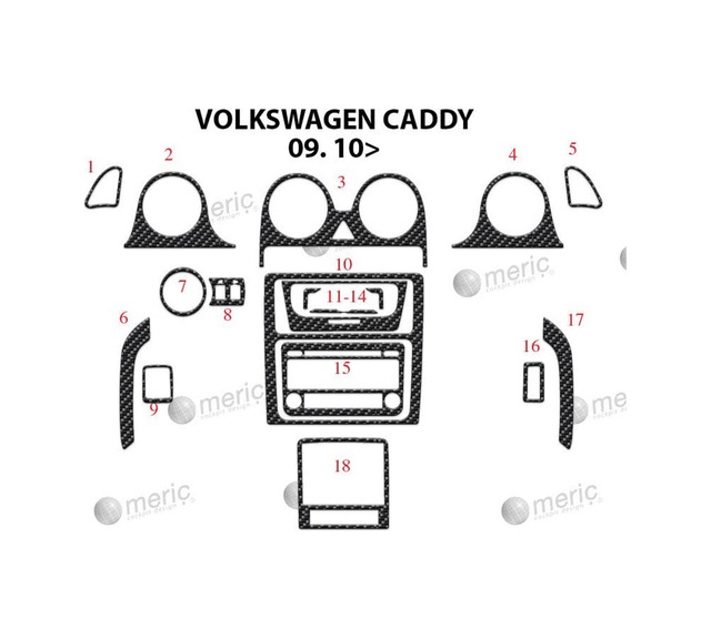 Volkswagen Caddy Torpido Kaplama 2010 18 Parça Karbon