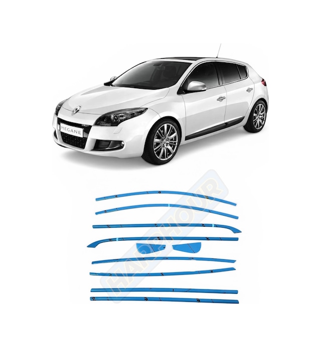 Renault Megane 3 Hb 2008-2016 Uyumlu Krom Cam Çerçevesi 10 Parça Tam Tur Paslanmaz Krom Çıta