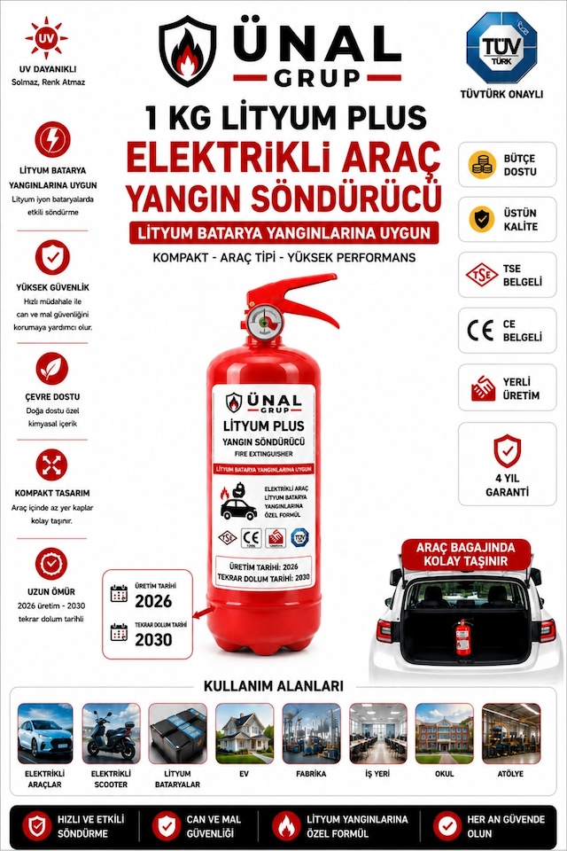 1 Kg Elektrikli Araç Lityum Yangın Söndürücü Kkt Yangın Tüpü
