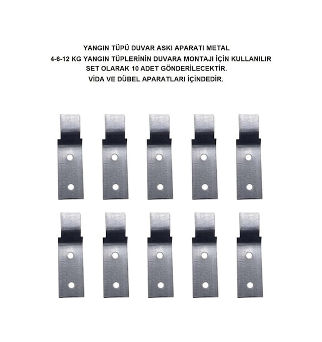 Yangın Tüpü Metal Askı Aparatı Metal 10'lu Set Vida Dübel Dahil