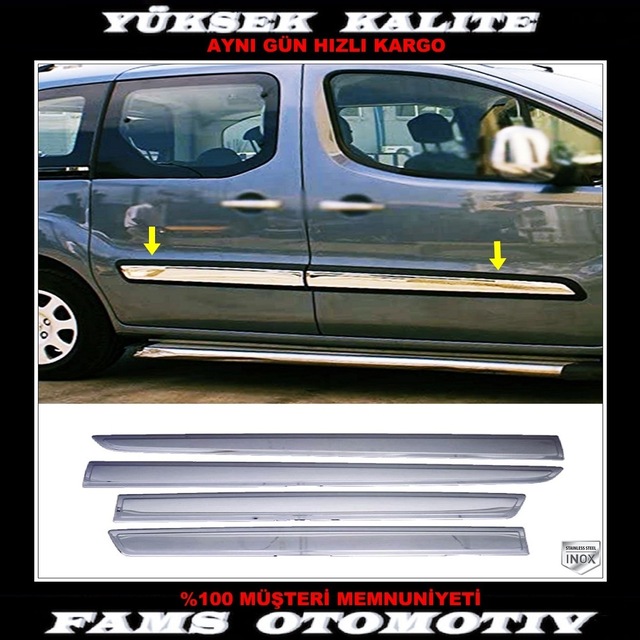 Peugeot Partner Tepee Krom Yan Kapı Çıtası 4 Kapı 2008 Üzeri