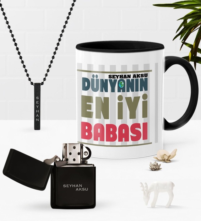 Kişiye Özel Dünyanın En İyi Babası Siyah Kupa Benzinli Çakmak Kol N11.1485