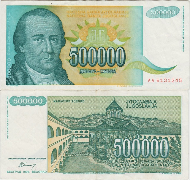Yugoslavya 500.000 Dinar 1993 Çok Çok Temiz