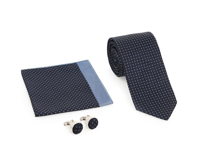 Lacivert Kravat Kol Düğmesi Hediyelik Set-brianze Kmk-16