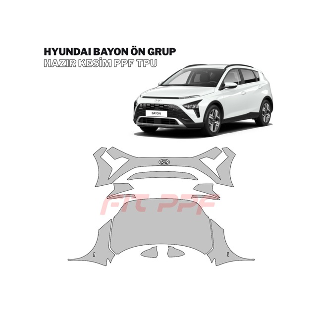 Hyundai Bayon Hazır Kesim, 210 Mikron Premium Tpu Ppf Film Şeffaf-ön Grup