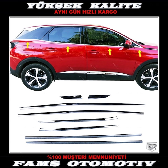 Famsotomotiv Peugeot 3008 Krom Cam Çıtası 8 Prç. 2016 Ve Üzeri Paslanmaz Çelik