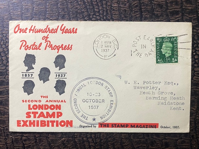 İngiltere 1937 One Hundred Years Of Postal Progress 1837-1937 The Second London Annual Stamp Exhibition Organized By The Stamp Magazine Fdc Teşhir Ürün