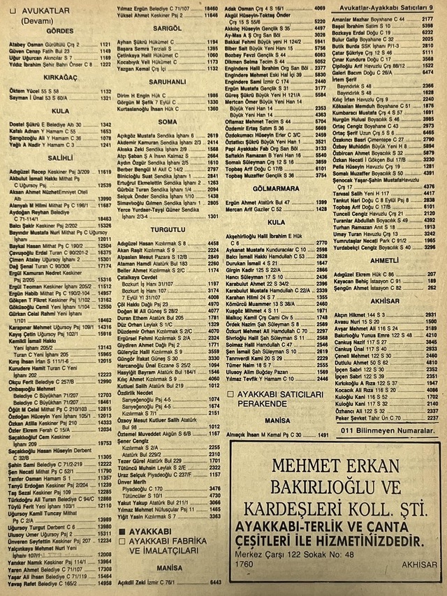 Manisa 1987 Meslek Reklam İlanı Efemera S-9 Teşhir Ürün