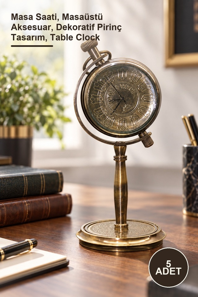 5 Adet Pirinç Masa Üstü Saat Masa Saati, Masaüstü Aksesuar, Dekoratif Pirinç Tasarım, Table Clock