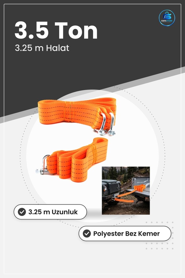 Oto Çekme Halatı Bez Kemer 3.5 Ton 3.25 M Polyester Yol Yardım Ku