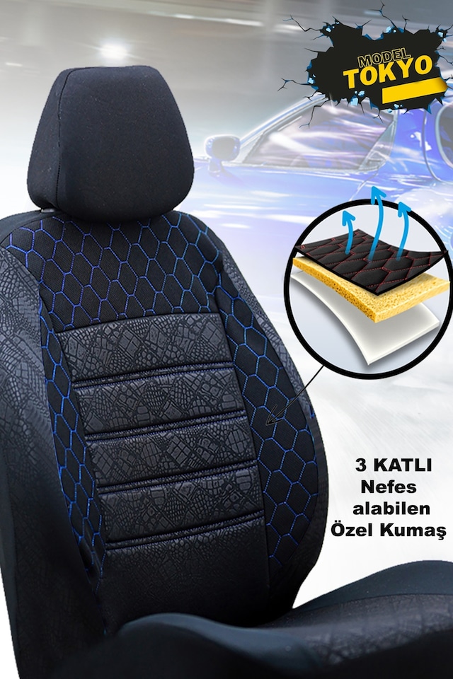 Toyota Corolla E110 1991-1995 Uyumlu Mavi Oto Koltuk Kılıfı Tam Takım Ön Arka Araç Koltuk Kılıfı Mavi