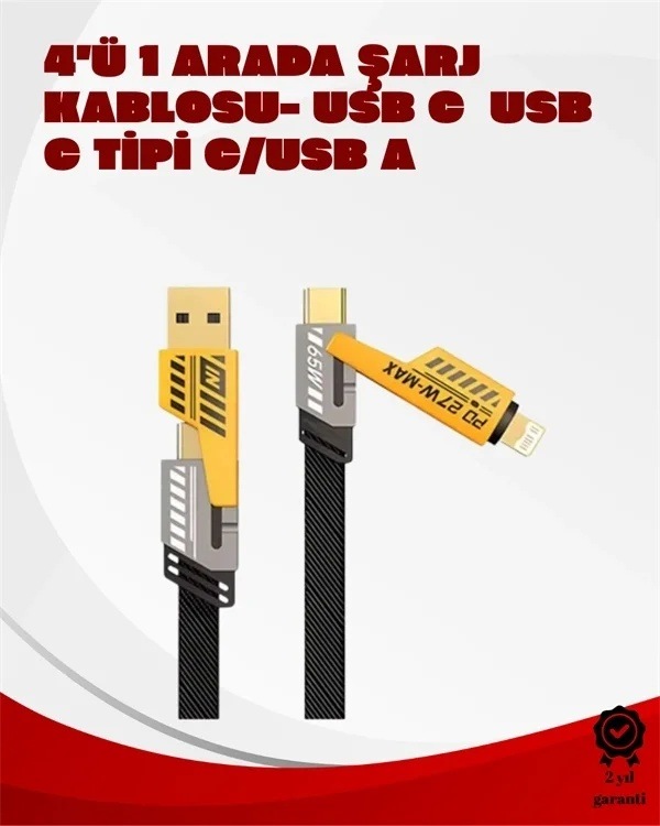 Ers Dönüştürülebilir 4 Başlıklı Hızlı Şarj Kablosu 1.2m, 65w, Dayanıklı Ve Esnek Tasarım