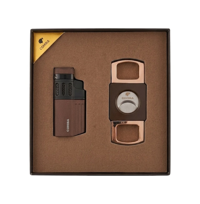 Cohiba 4 Torch Çakmak Kesici Kahverengi İkili Puro Seti Tr9839
