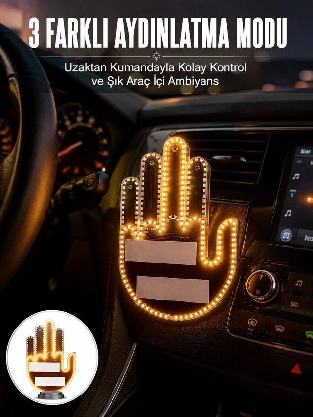 Plentifuluzaktan Kumandalı El Orta Parmak Led Araç Camına Özel Yeni Nesil