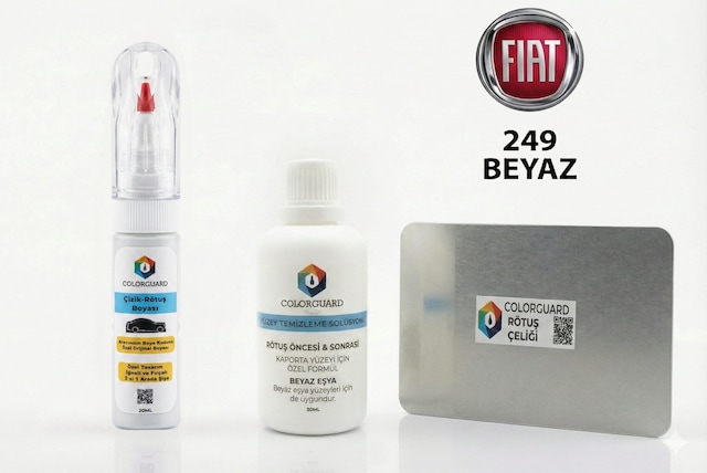 Fıat-tofaş 249 Beyaz Rötuş Seti - 2 Si 1 Arada İğne Ve Fırça Uçlu Şişe, Solüsyon Ve Rötuş Çeliği