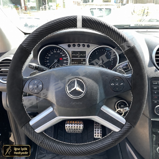 Mercedes Gl X164 Dikme Direksiyon Kılıfı Alcantara Süet Mat Karbon Beyaz Yüzük Ve Dikiş Suv-4 Kollu-geniş Yuvarlak 2006-2012