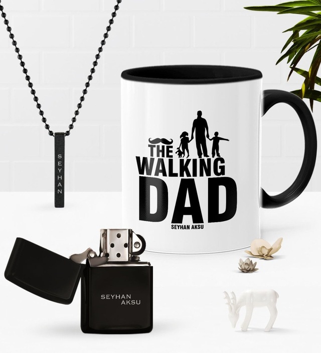 Kişiye Özel The Walking Dad Siyah Kupa Benzinli Çakmak Kolye Seti N11.2014