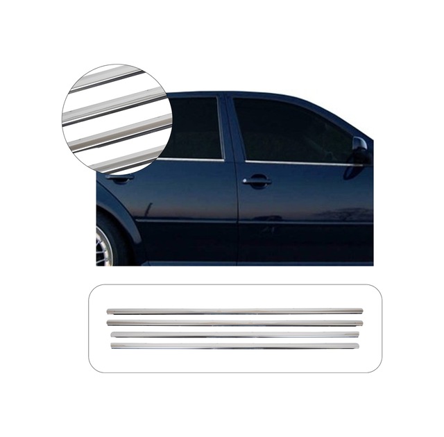 Volkswagen Golf 4 Uyumlu 1998-2004 Krom Cam Çıtası 4 Parça Paslanmaz Çelik