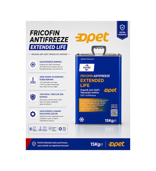Opet Extended Life Antifriz 15 Kg - Oat Organik Konsantre Antifriz