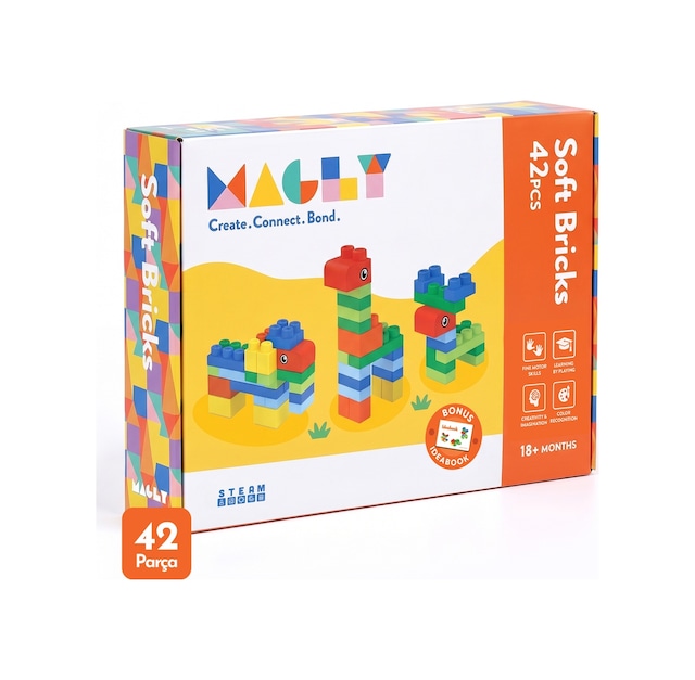 Magly Soft Bricks Yumuşak Yapı Blokları - Çocuklar İçin Renkli Esnek 42 Parça Yapı Blok Seti