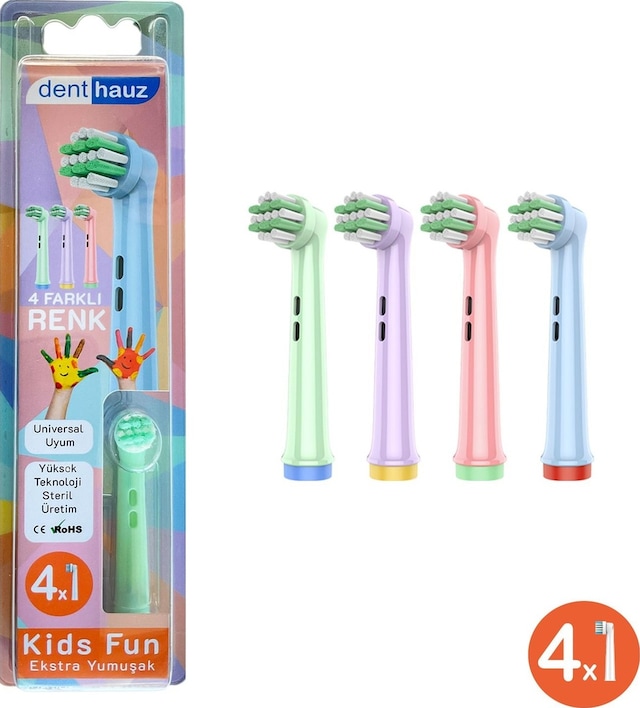 Kids Fun - Narin Yumuşak Oral-b Uyumlu Diş Fırçası Başlığı - 4 Adet Yedek Başlık