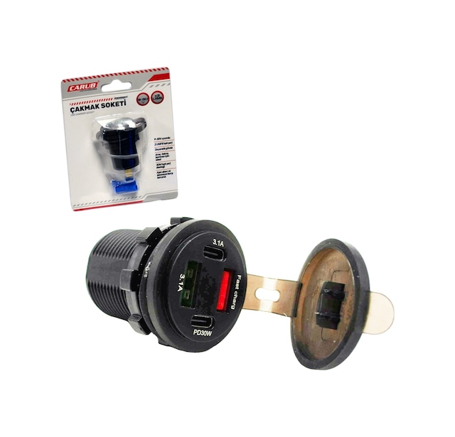 Carub Çakmak Soketi 9-30v Marine Tip Voltmetre + 2 Type-c + 2 Usb Br1700817