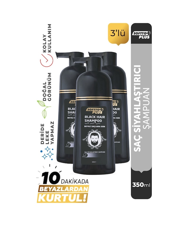 Softto Plus Black Hair Şampuan 3 x 350 ML