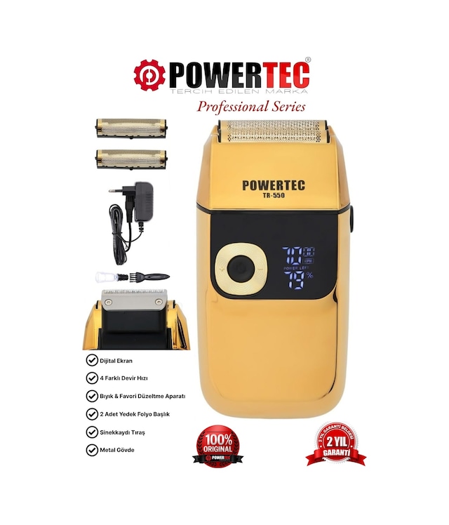 Powertec TR-550 Şarjlı Günlük Sakal Sinekkaydı Tıraş Hassas Düzeltici Döner Başlık