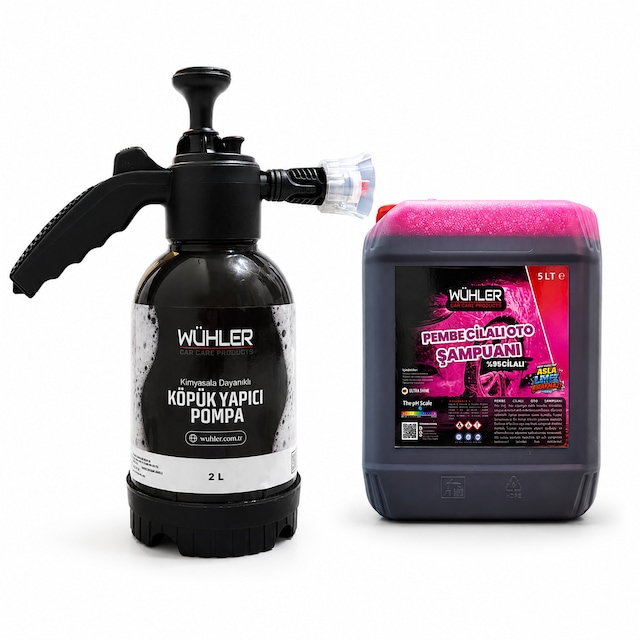 %95 Cilalı Pembe Oto Şampuanı 5 Lt + Hediye Köpük Atan Basınçlı Pompa 2 Lt