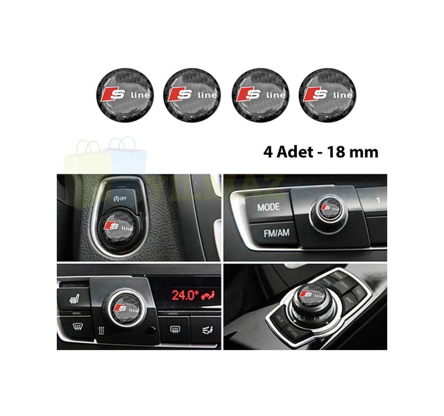Audi S Line Karbon Logo Joystick Klima Teyp Damla Silikon Sticker 18 X 18 MM-4 Adet