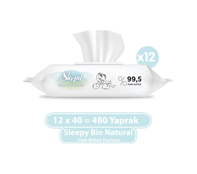 Sleepy Bio Natural Yenidoğan Islak Bebek Bakım Havlusu 12 x 40'lı 480 Yaprak