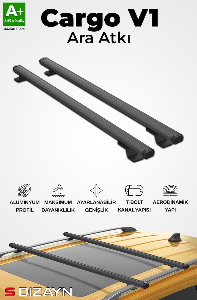 S-dizayn Vw T-roc S-bar Cargo V1 Ara Atkı Tavan Taşıyıcı Barı Siyah 130 Cm 2019-2025 A+ Kalite