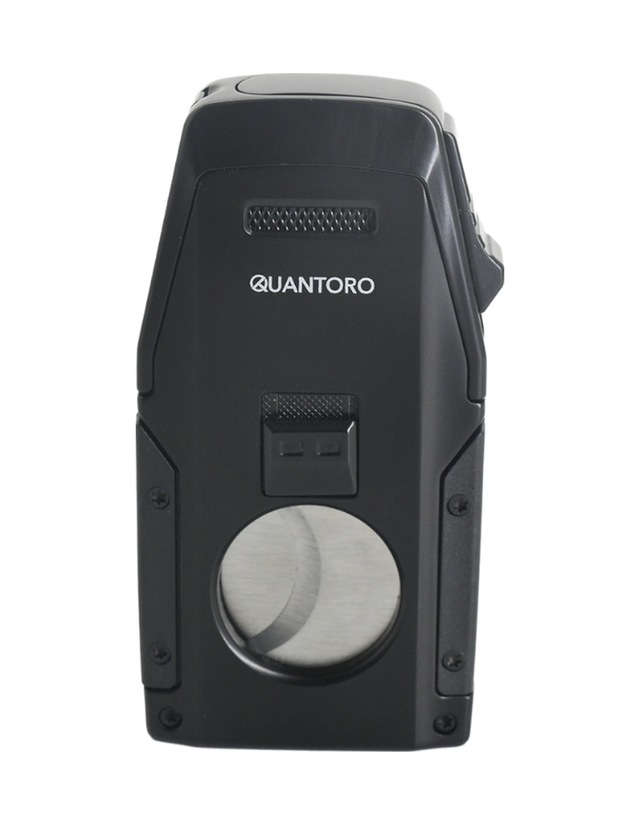 Quantoro Çift Torch Pürmüz Düz Kesici/delicili Siyah Metal Puro Çakmağı - Trz1125